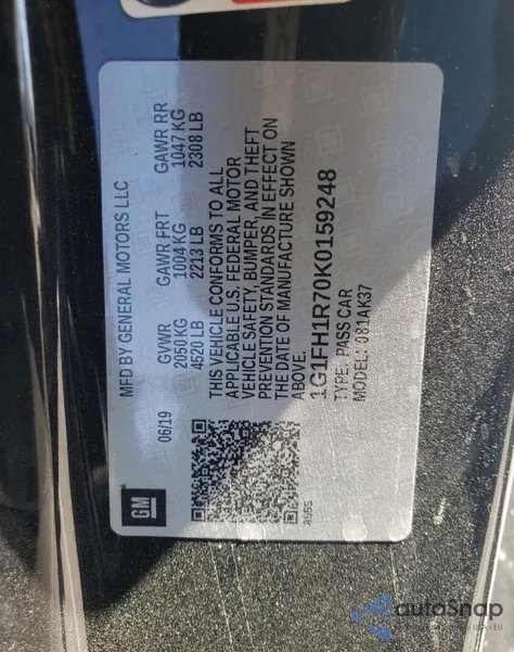 2019 Chevrolet Camaro Ss from USA, damaged, VIN 1G1FH1R70K0159248